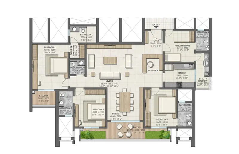 Godrej Sora Sector 58 - 3 BHK Floor Plan